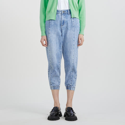 谜底休闲牛仔裤女23春季新款简约洗水怀旧束脚九分裤女231MK0029 商品图0