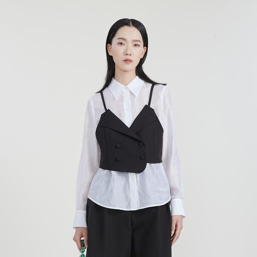 谜底莱赛尔衬衫女2023春新款小众设计胸衣式上衣衬衣女231MC0126 商品图0