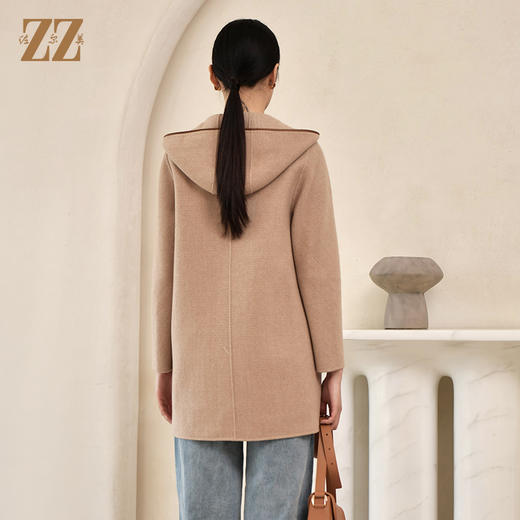 佐尔美冬季新款 气质连帽绵羊毛双面呢中褛外套女E24SM06 商品图4