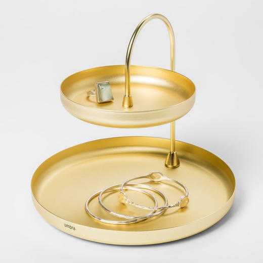 简约收纳 Umbra POISE 珀丝双层珠宝架 大号金色 商品图0