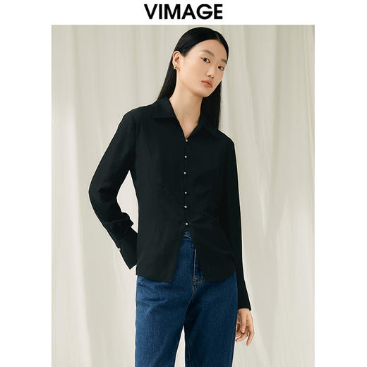 【转款下架】VIMAGE纬漫纪春季新款通勤显瘦百搭衬衫纯色上衣V1909502 商品图3