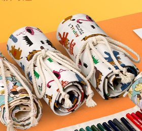 玫瑰时钟手绘帆布笔帘36孔