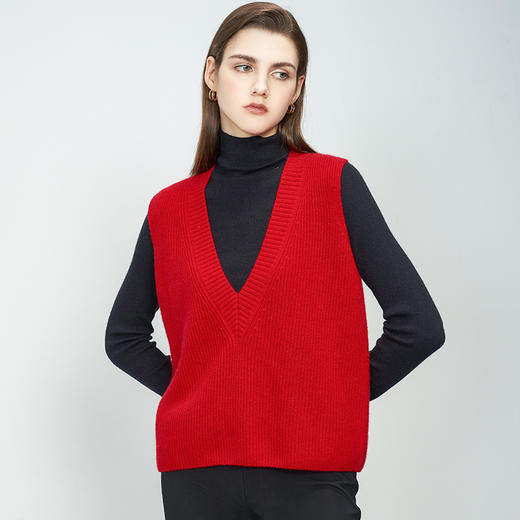 【V领针织无袖背心】羊绒世家秋冬新品女士100%山羊绒套头针织毛衣 商品图1