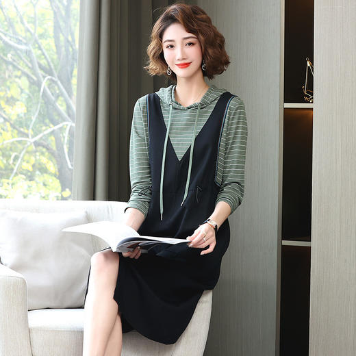 2023年春季连帽假两件条纹舒适高腰显瘦潮流简约时尚HR-WL10029 商品图3