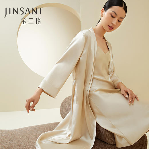礼物】金三塔19姆米重磅100%桑蚕丝真丝长款睡袍女家居服2023春夏新品  YSFDA103 商品图0