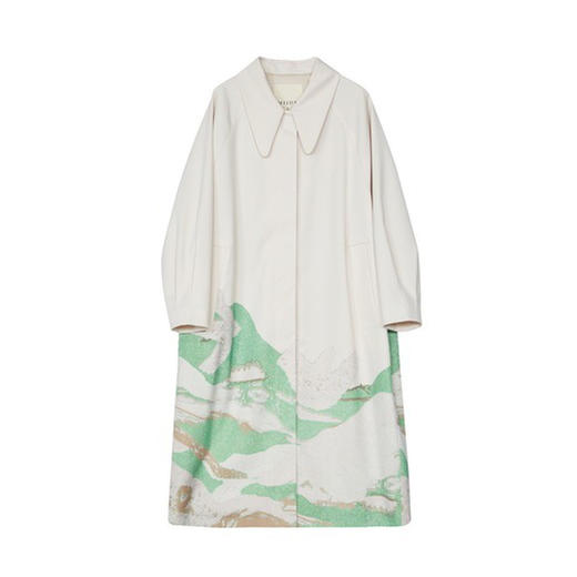 谜底长风衣女2023春季新款复古法式尖领长款印花外套女231ME0047 商品图4