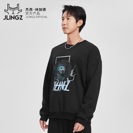 JLINGZ林加德官方产品 | 黑色国潮圆领卫衣潮流保暖时尚百搭休闲 商品图1