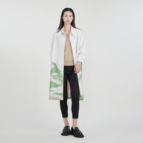 谜底长风衣女2023春季新款复古法式尖领长款印花外套女231ME0047