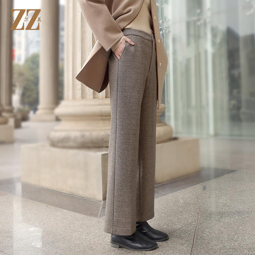 佐尔美2022冬季新款 气质百搭加厚绵羊毛斜纹长裤女E24KC33 商品图2