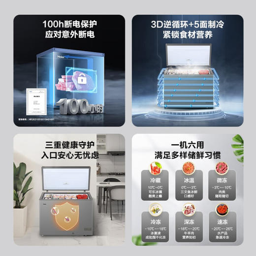 海尔（Haier）306升 智能电脑控温 减霜80% 100H断电保护 三重抑菌呵护 钛金灰外观冷藏冷冻转换冰箱大冷柜BC/BD-306HED 商品图3