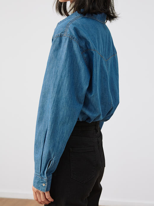 HeyDress法式复古牛仔衬衫女春季宽松经典蓝衬衣设计感小众上衣 商品图1