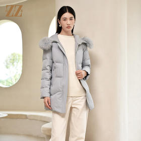 佐尔美冬季新款 气质纯色90白鸭绒狐毛领羽绒服女E24YH22