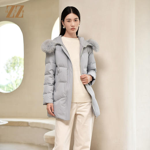 佐尔美冬季新款 气质纯色90白鸭绒狐毛领羽绒服女E24YH22 商品图0