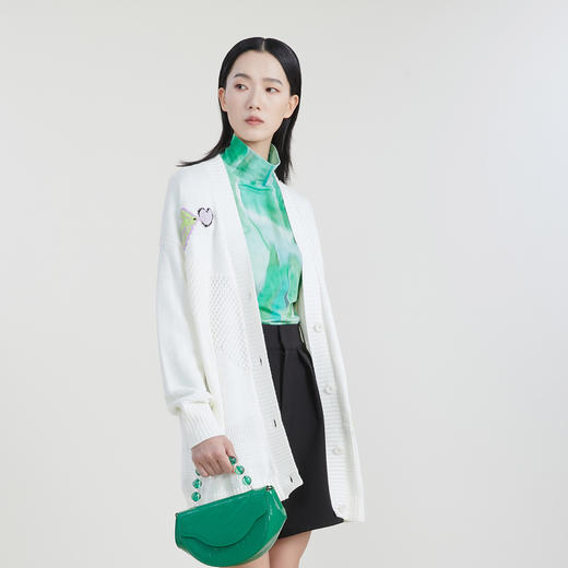 谜底针织衫外套女23春新款慵懒风中长款毛衣针织开衫女231MZ0320 商品图3