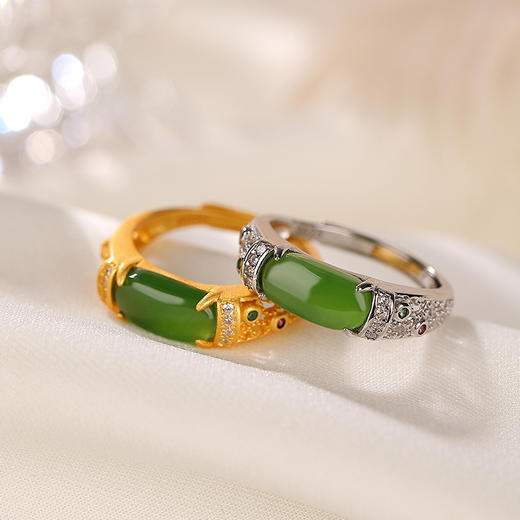 S925纯银镀金和田碧玉镂空个性开口指环时尚潮流戒指马鞍戒CW 商品图0