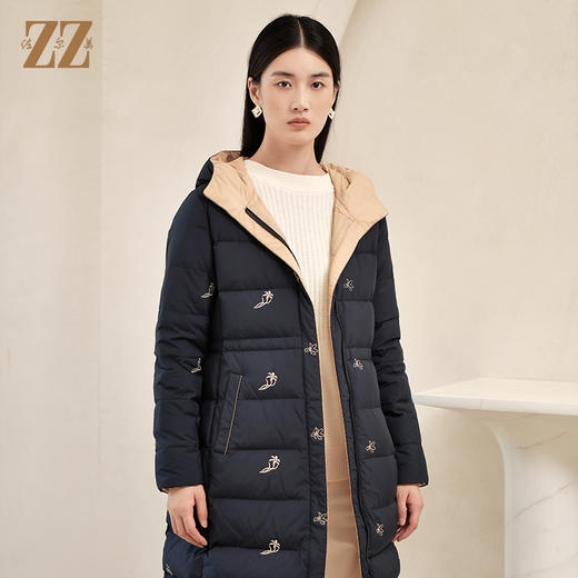 佐尔美冬季新款 连帽保暖中长款面包服羽绒服女E24YY21 月销 0 商品图2