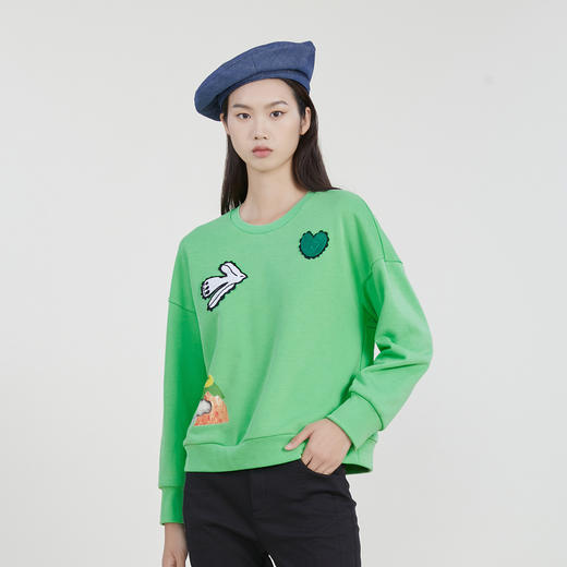 谜底套头卫衣女2023春新款趣味图案爱心绣花圆领上衣女231MV0123 商品图0