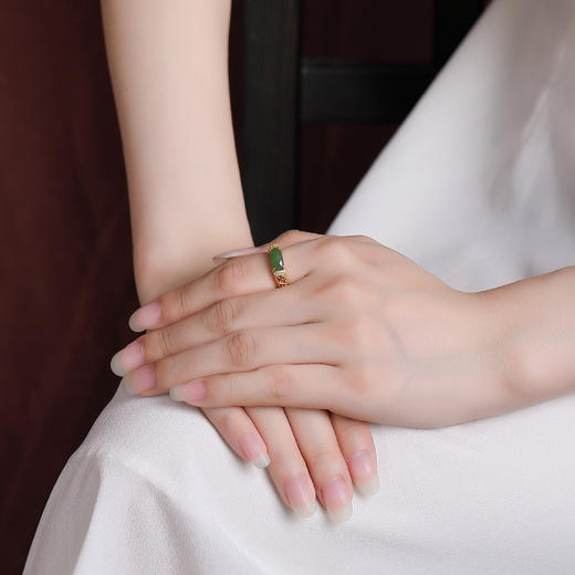 S925纯银镀金和田碧玉镂空个性开口指环时尚潮流戒指马鞍戒CW 商品图3
