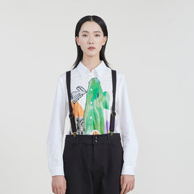 谜底纯棉衬衫女2023春季新款原创设计印花翻领白上衣女231MC0118