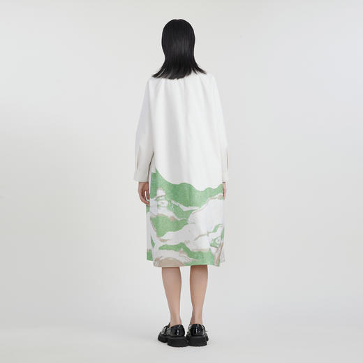 谜底长风衣女2023春季新款复古法式尖领长款印花外套女231ME0047 商品图2