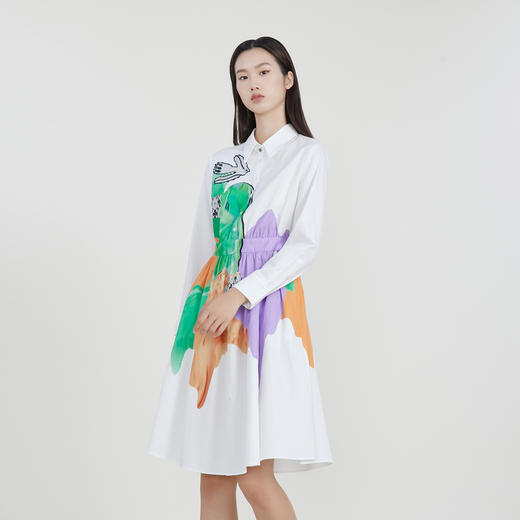 谜底纯棉连衣裙2023春季新款主题印花收腰显瘦中长裙231ML0119 商品图1