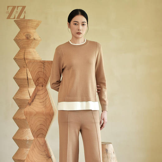 佐尔美冬季新款 气质纯色假两件羊毛衫女E24MS02 商品图2