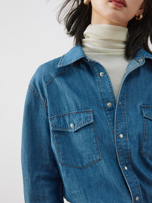 HeyDress法式复古牛仔衬衫女春季宽松经典蓝衬衣设计感小众上衣 商品图2