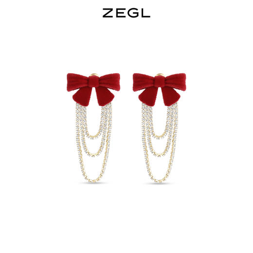 ZEGL红色丝绒蝴蝶结耳环女小众设计感高级流苏耳钉秋冬新年耳饰品 商品图0