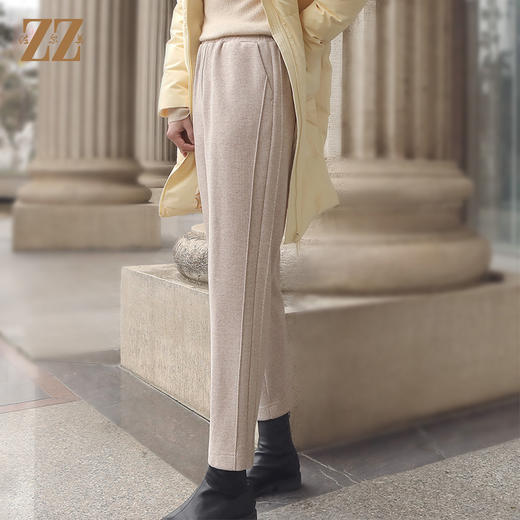 佐尔美冬季新款 气质条纹绵羊毛长裤女E24KC34 商品图1