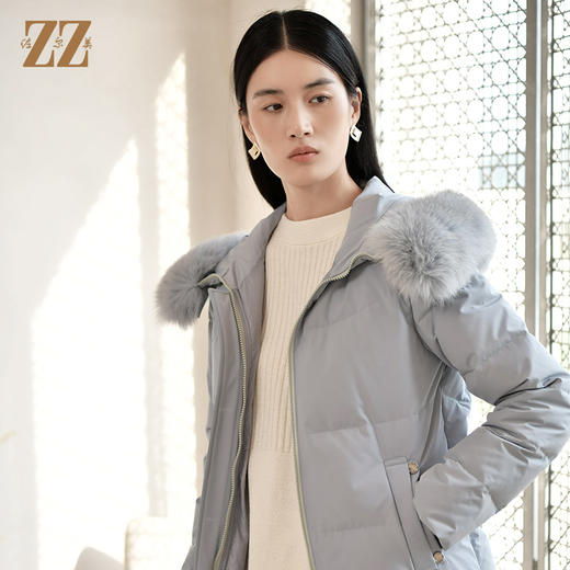 佐尔美冬季新款 气质纯色90白鸭绒狐毛领羽绒服女E24YH22 商品图2