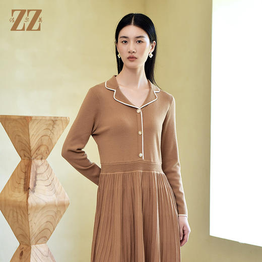 佐尔美冬季新款 纯色百搭气质羊毛连衣裙女E24MS01 商品图1