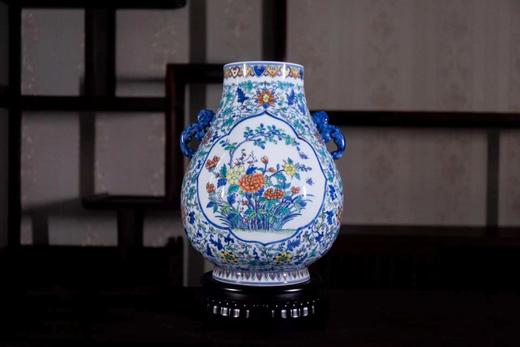 青花斗彩开窗花卉双耳福筒尊 商品图0