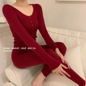 【爆款超低价预售 急单慎拍】本命年红色新年内衣内裤结婚喜庆蕾丝打底衫秋衣秋裤女士保暖套装本命年红色新年内衣内裤结婚喜庆蕾丝打底衫秋衣秋裤女士保暖套装