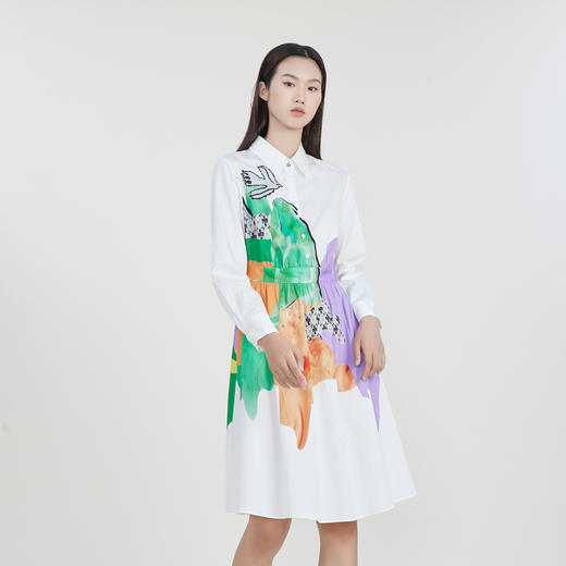 谜底纯棉连衣裙2023春季新款主题印花收腰显瘦中长裙231ML0119 商品图3