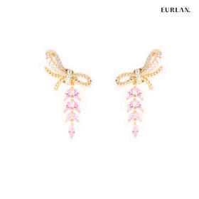 2023春夏流行新款耳环-蝴蝶结粉色宝石桃花运