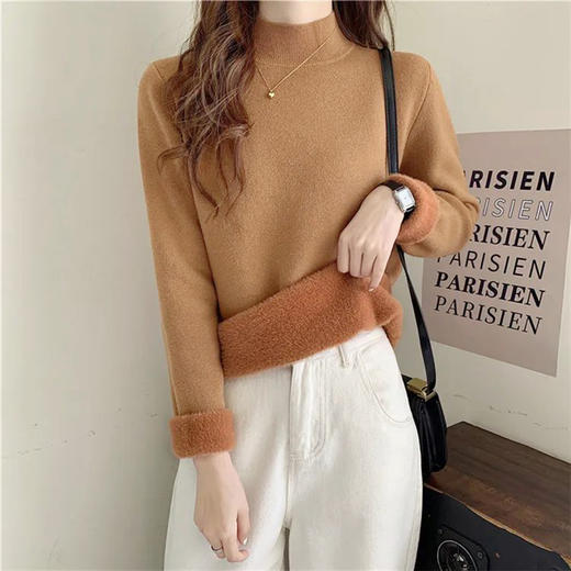 半高领一体水貂绒毛衣 女士中领加绒加厚针织毛线内搭 商品图1