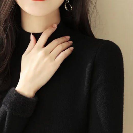 半高领一体水貂绒毛衣 女士中领加绒加厚针织毛线内搭 商品图8