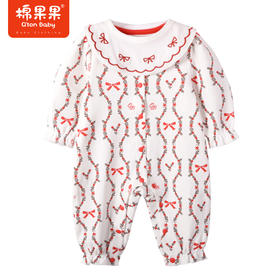 棉果果商场同款春季新品舒适柔软亲肤围领可拆卸女童水印印花对开连体衣M122722223040