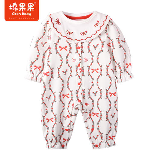 棉果果商场同款春季新品舒适柔软亲肤围领可拆卸女童水印印花对开连体衣M122722223040 商品图0