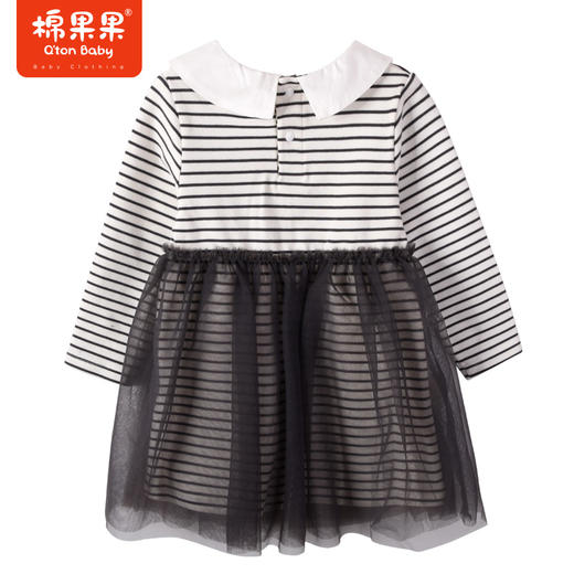 棉果果商场同款春季新品仙仙女童时尚气质翻领网纱连衣裙条纹拼接M122700223060 商品图6
