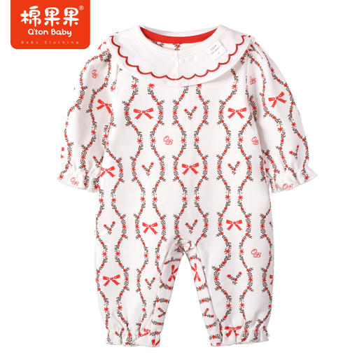 棉果果商场同款春季新品舒适柔软亲肤围领可拆卸女童水印印花对开连体衣M122722223040 商品图6