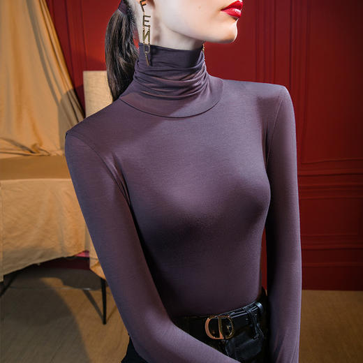 DY-J2D3282新款女装纯色堆堆领洋气小衫弹力内搭紧身上衣 商品图8