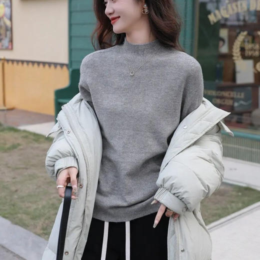 半高领一体水貂绒毛衣 女士中领加绒加厚针织毛线内搭 商品图3