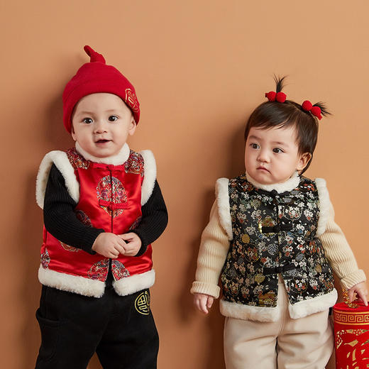 SYBZB100DMJ117婴儿马甲秋冬宝宝冬款喜庆中国风过年款拜年服唐装无袖上衣 商品图1