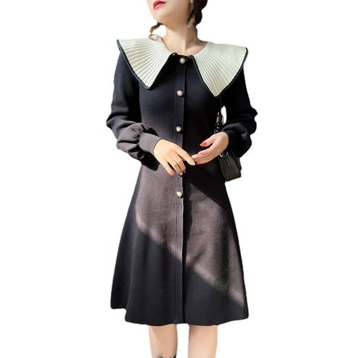 B007秋冬新款娃娃领针织连衣裙纯色套头中腰A字裙 商品图4