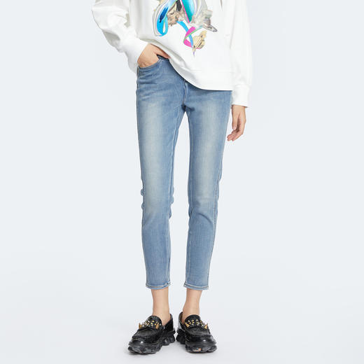 谜底2022春新款长裤女运动感紧身收腰弹性牛仔铅笔裤221MK0065 商品图1