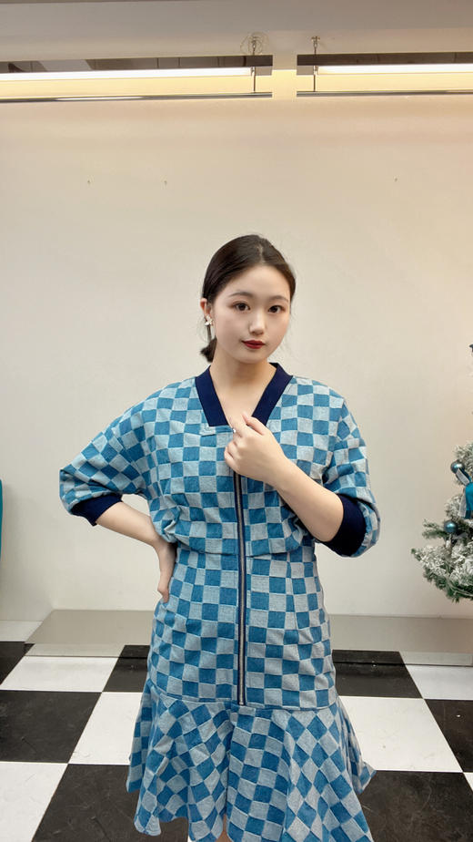 【内购不退换】【M1】臣禾方格棒球鱼尾摆裙K213022408 商品图1