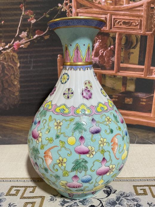 黄辉波：天蓝釉扒花葫芦纹玉壶春瓶 商品图1