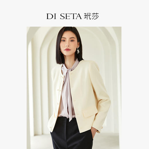 玳莎法式小香风圆领外套女2023春季新款通勤简约复古气质短款上衣   DA37301 商品图0