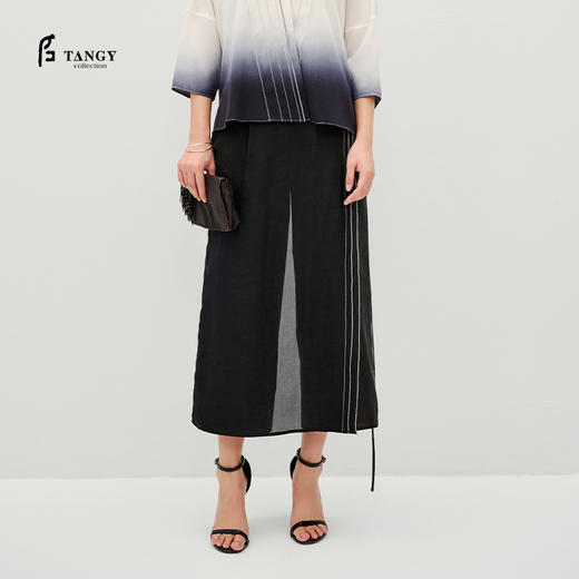 TANGY Collection/天意精品2023春季创意设计女士莨绸香云纱休闲百搭阔腿裤裙裤 商品图0